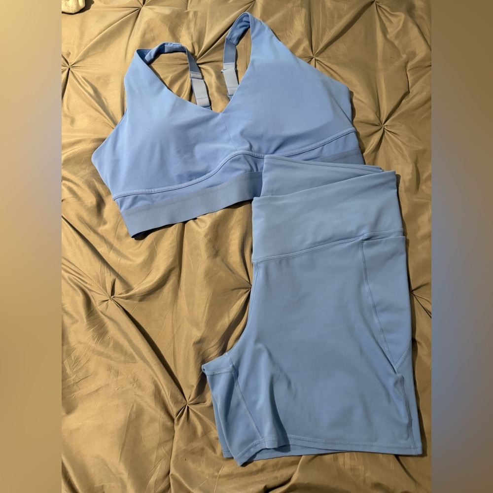Fabletics Baby Blue Sports Bra and Leggings Set